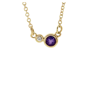 14k Gold 5 MM Amethyst and 0.06 CTW Diamond Necklace