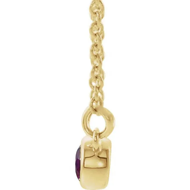 14k Gold 5 MM Amethyst and 0.06 CTW Diamond Necklace