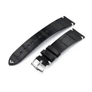 20mm, 21mm or 22mm MiLTAT Genuine American Alligator Square Scale, Semi Matte Black Watch Strap