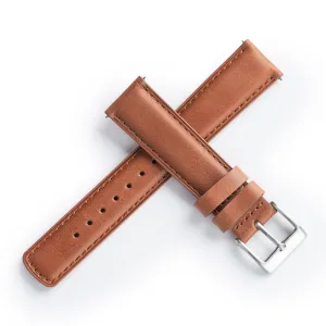 20mm 22mm Quick Release Padded Leather Watch Strap - Brown