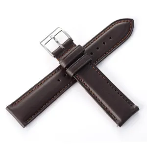 20mm 22mm Quick Release Padded Leather Watch Strap - Dark Brown Full Stitch