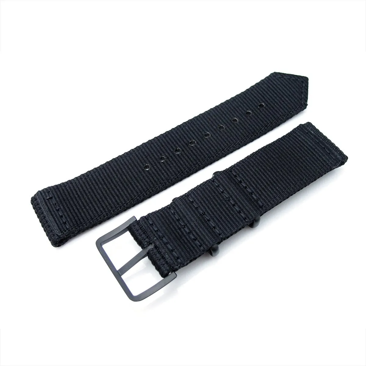 20mm, 22mm Two Piece WW2 Black 3D Nylon Armband, PVD Black Buckle