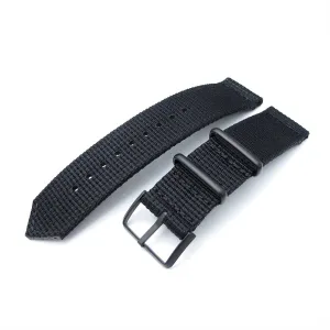 20mm, 22mm Two Piece WW2 Black 3D Nylon Armband, PVD Black Buckle