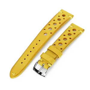 20mm Yellow Nubuck Leather Italian Handmade Racer Watch Band, P Buckle