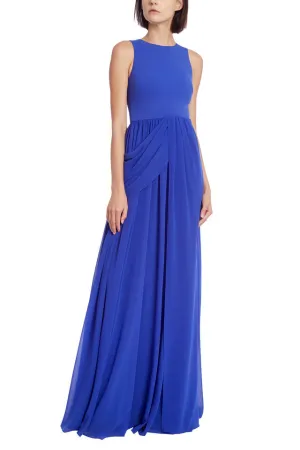 Badgley Mischka sleeveless hip drape with full pleaded skirt georgette gown