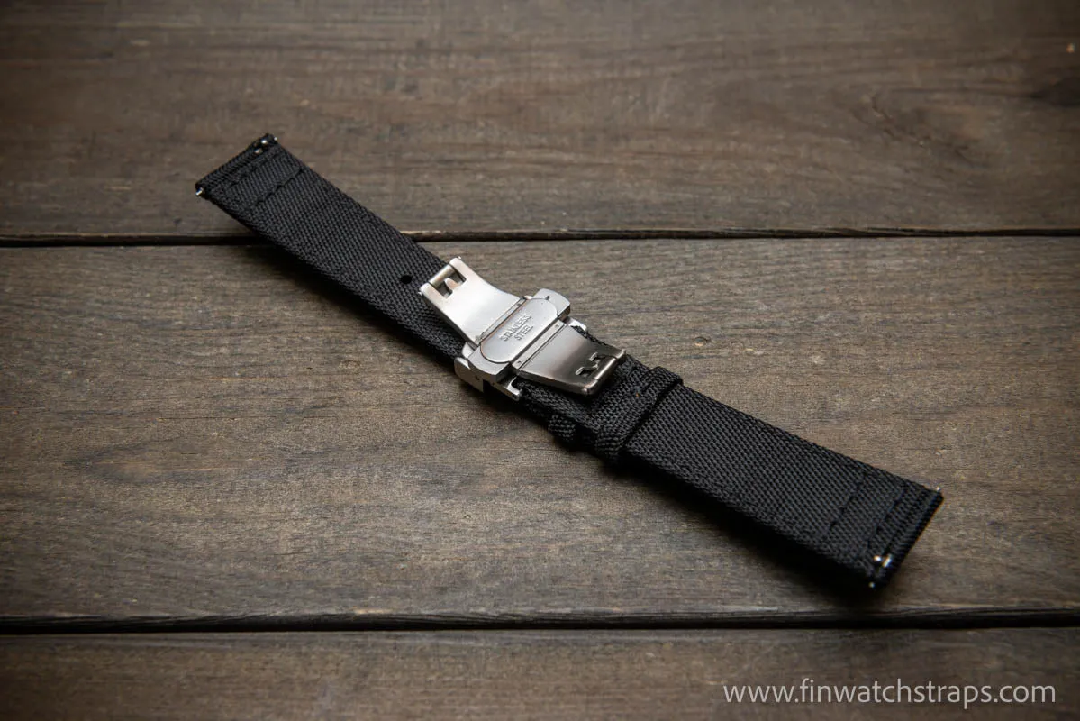 Canvas waterproof watch strap, 17mm, 18mm, 19 mm, 20 mm, 21 mm, 22 mm, 23mm, 24mm with a deployment clasp.