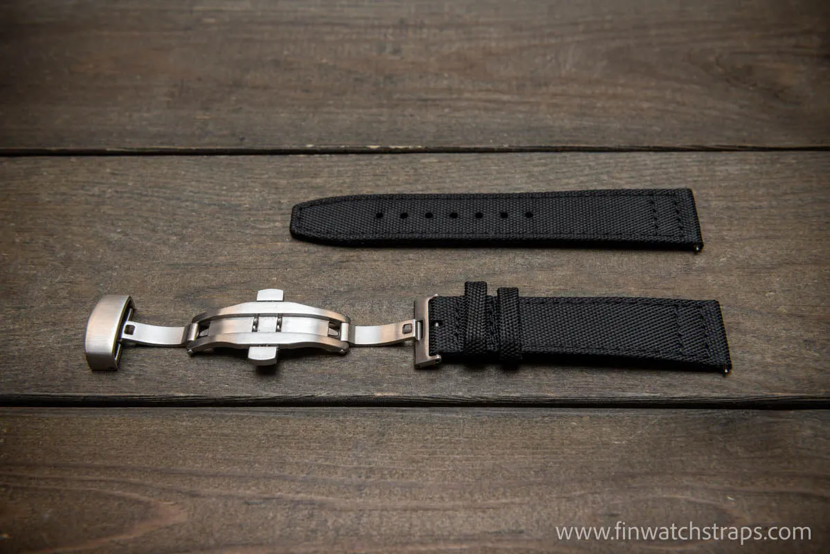 Canvas waterproof watch strap, 17mm, 18mm, 19 mm, 20 mm, 21 mm, 22 mm, 23mm, 24mm with a deployment clasp.