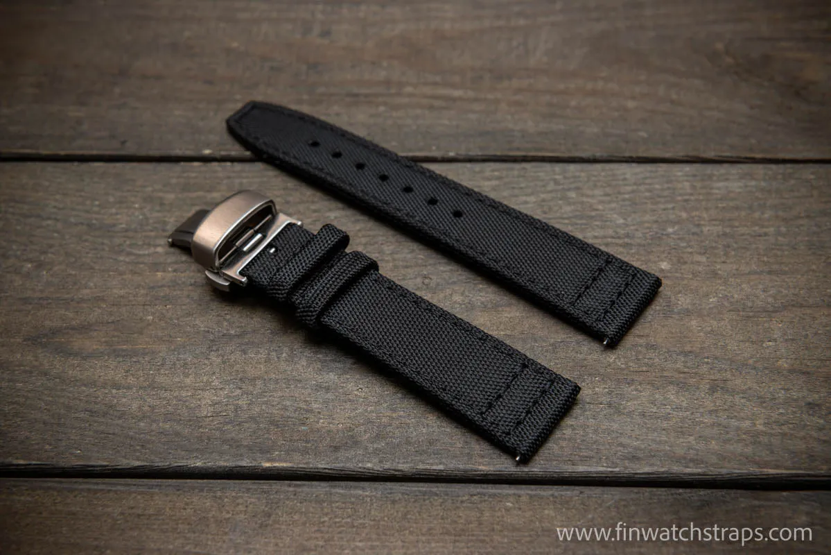 Canvas waterproof watch strap, 17mm, 18mm, 19 mm, 20 mm, 21 mm, 22 mm, 23mm, 24mm with a deployment clasp.