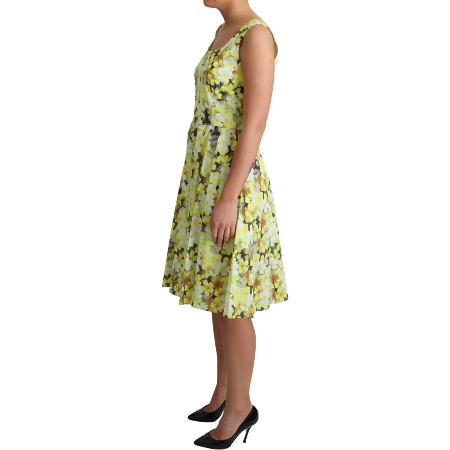 Dolce & Gabbana Elegant Yellow Floral A-Line Sleeveless Dress