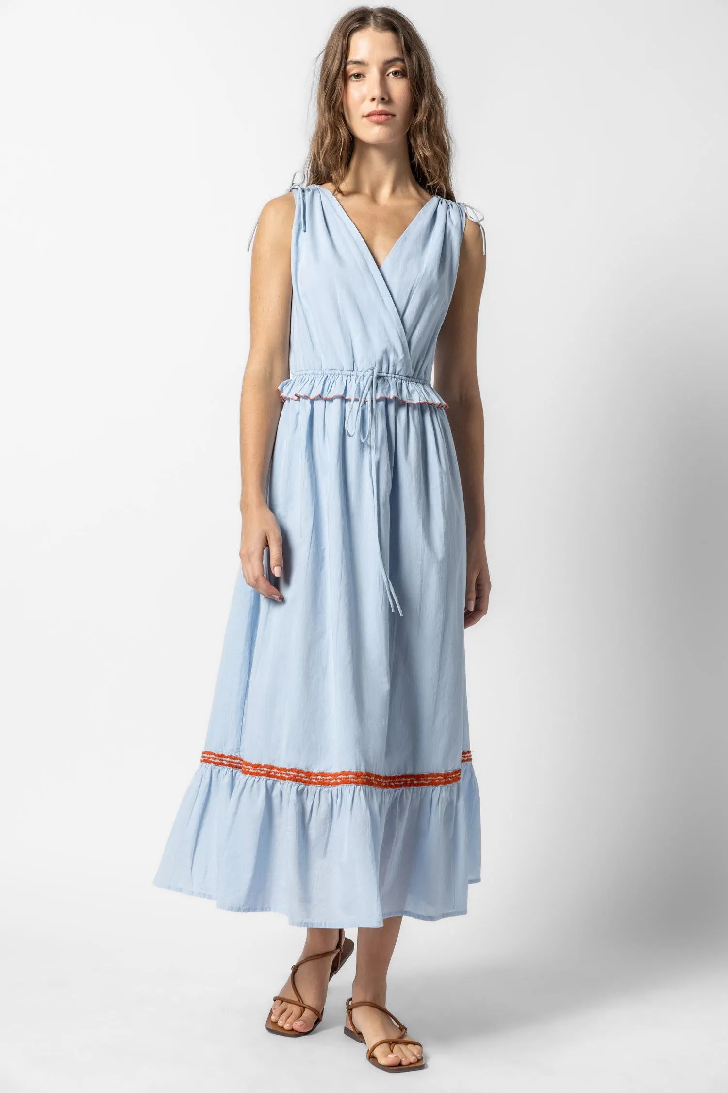 Gathered Waist V-Neck Dress