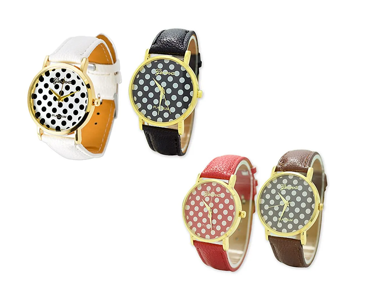 Geneva Women Candy Color Dots Leather Alloy Wrist Watch