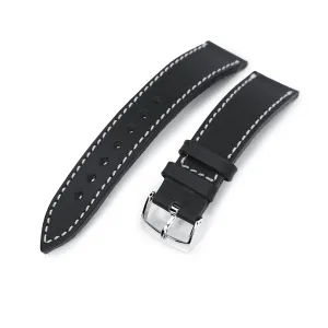 German made 20mm Matte Black Geniune Calf Watch Band, Polished