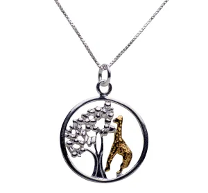 Giraffe & Tree of Life Silver Pendant