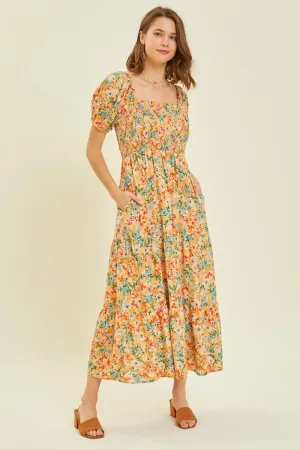 HEYSON Full Size Floral Smocked Tiered Midi Dress