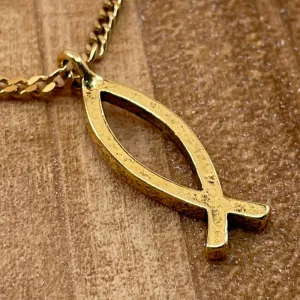 Ichthus Fish Gold Finish Pendant Gold Finish Chain Necklace