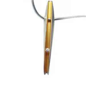 Long silver shell pendant with 3pt diamond & 22K gold plated interior