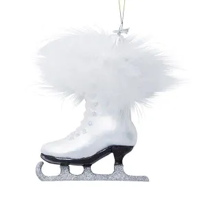 Noble Gems White Ice Skate Glass Ornament, NB0223