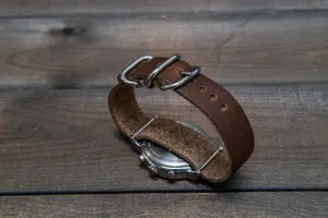 One-piece military watch band, Horween Derby Nut Brown leather watch strap