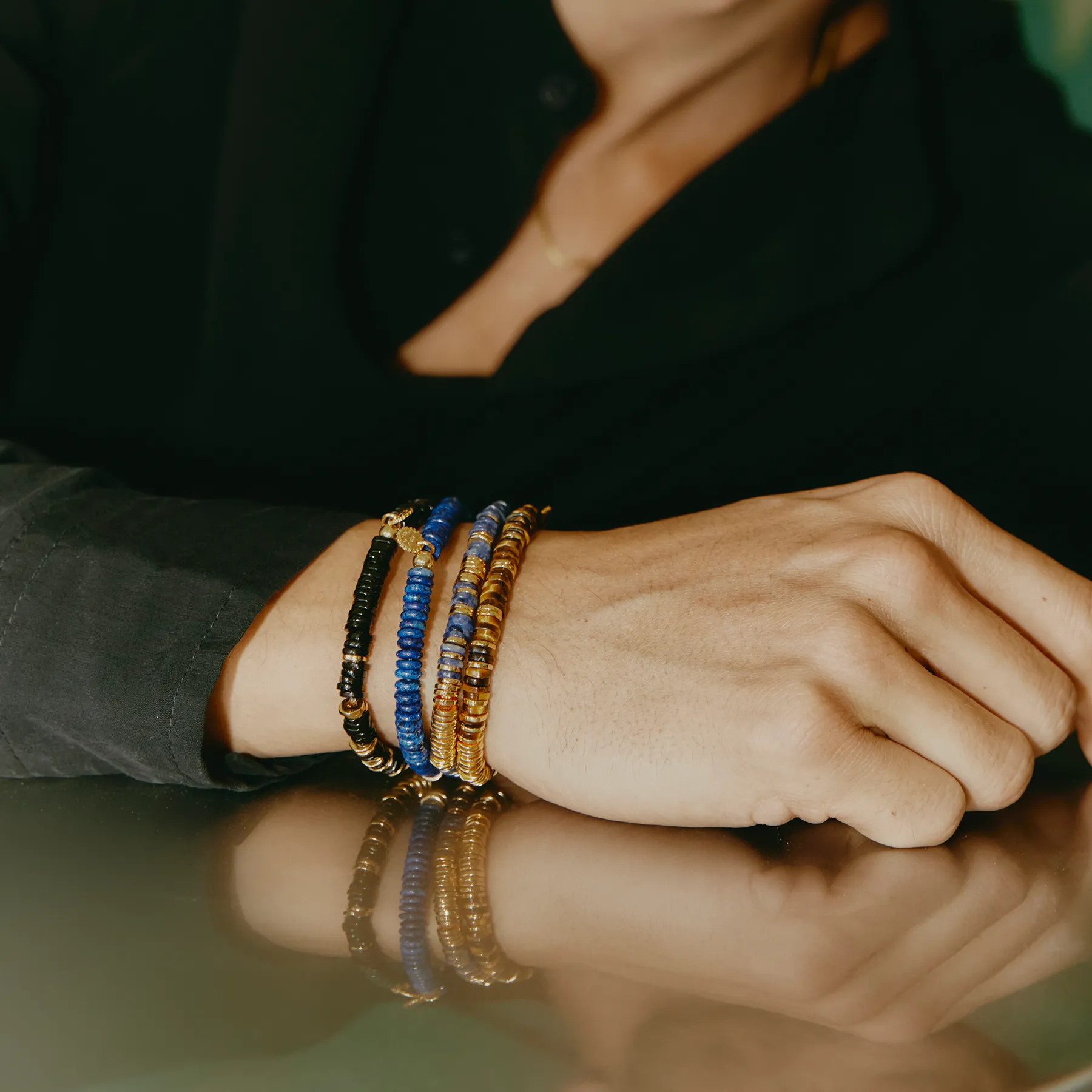 Positano Beaded Bracelet In Yellow Gold & Lapis