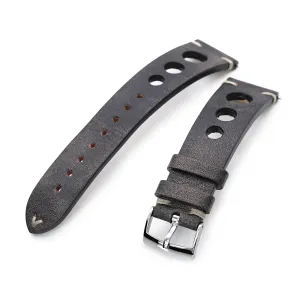 Q.R. 22mm Blackish Brown Leather Italian Handmade Racer Watch Band, Beige St.