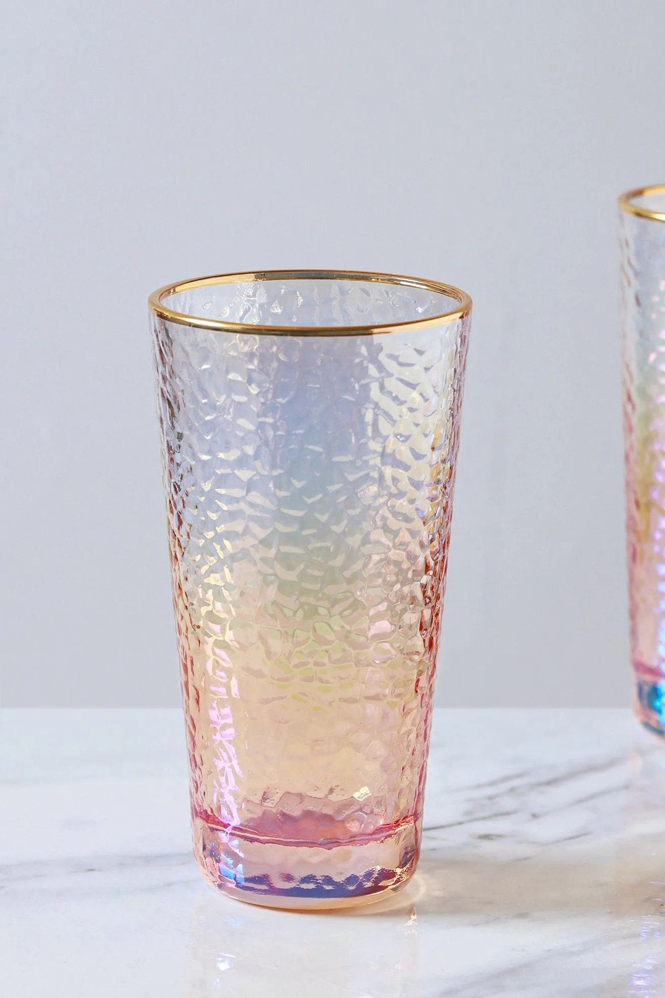 Set of 4 Lustre Pearl Hammered Textured Tumbler Drinking Glasses