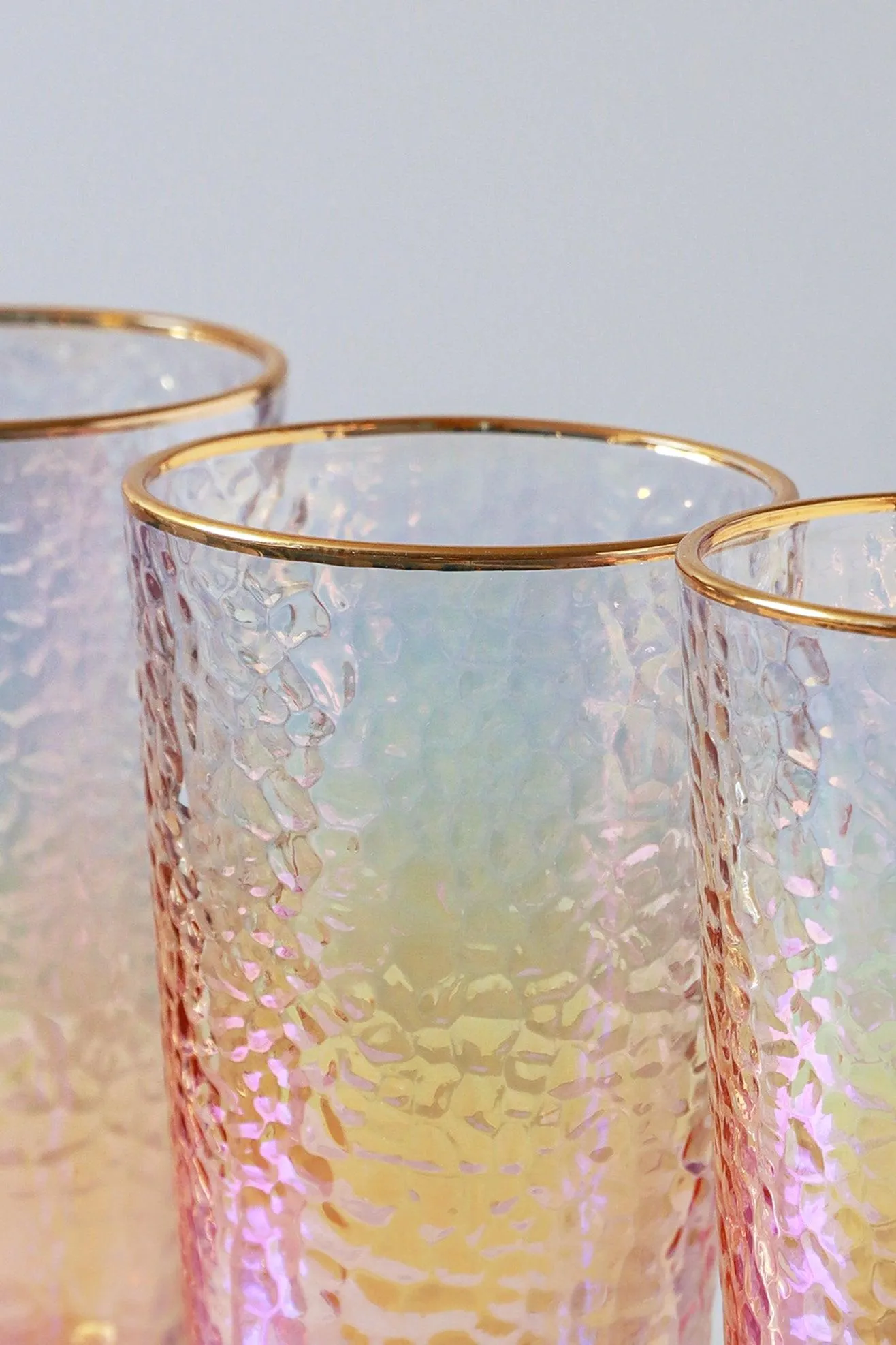 Set of 4 Lustre Pearl Hammered Textured Tumbler Drinking Glasses