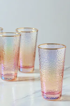 Set of 4 Lustre Pearl Hammered Textured Tumbler Drinking Glasses