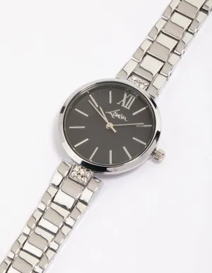 Silver Double Row Diamante Watch