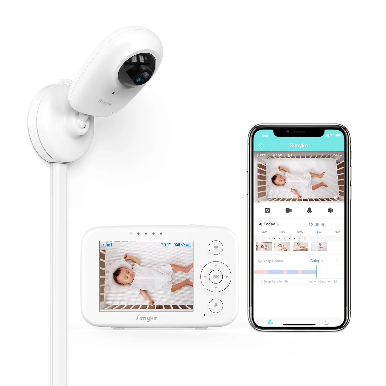 Simyke Smart Baby Monitor: 1080P Camera   3.5” LCD Display, Smartwatch Connectivity