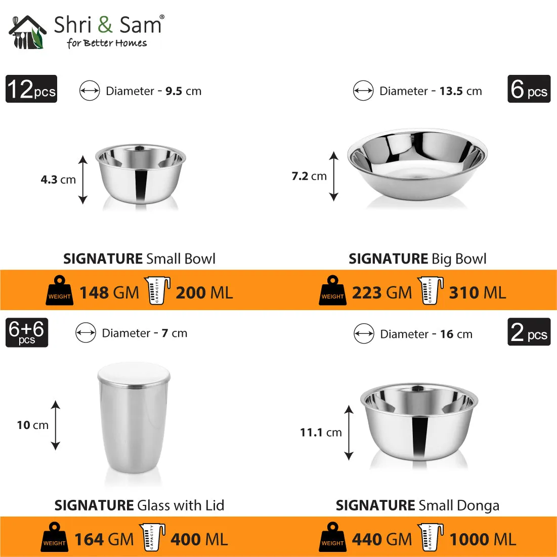 Stainless Steel 64 PCS Dinner Set (6 People) Signature - Shiny