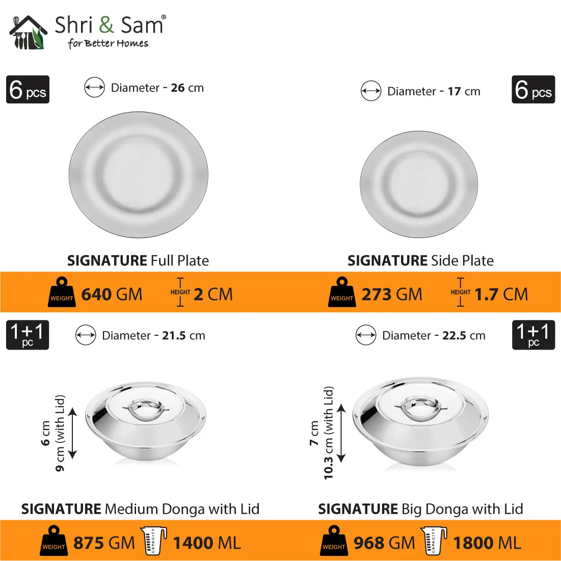 Stainless Steel 64 PCS Dinner Set (6 People) Signature - Shiny