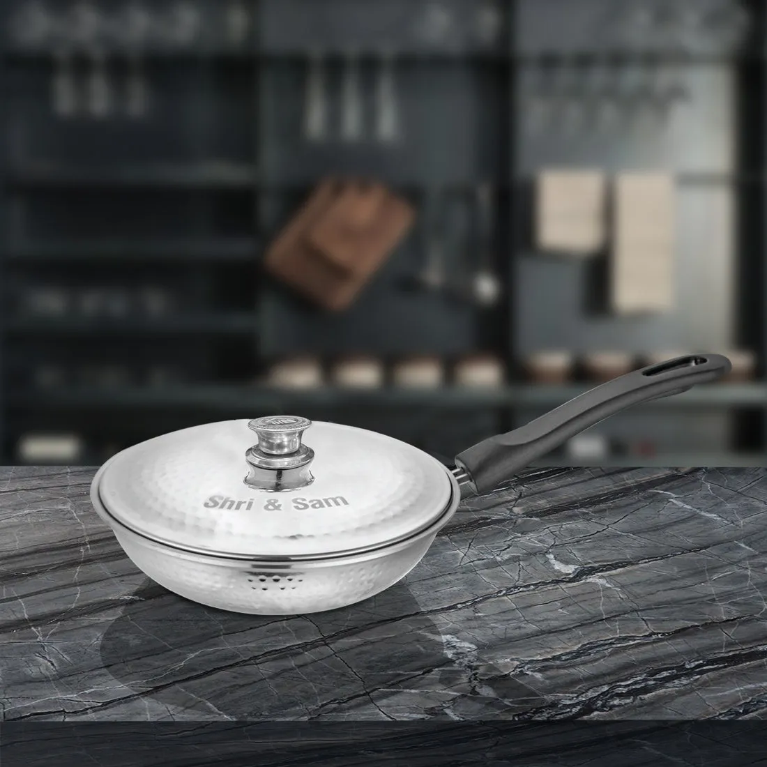 Stainless Steel Heavy Weight Hammered Fry Pan with SS Lid