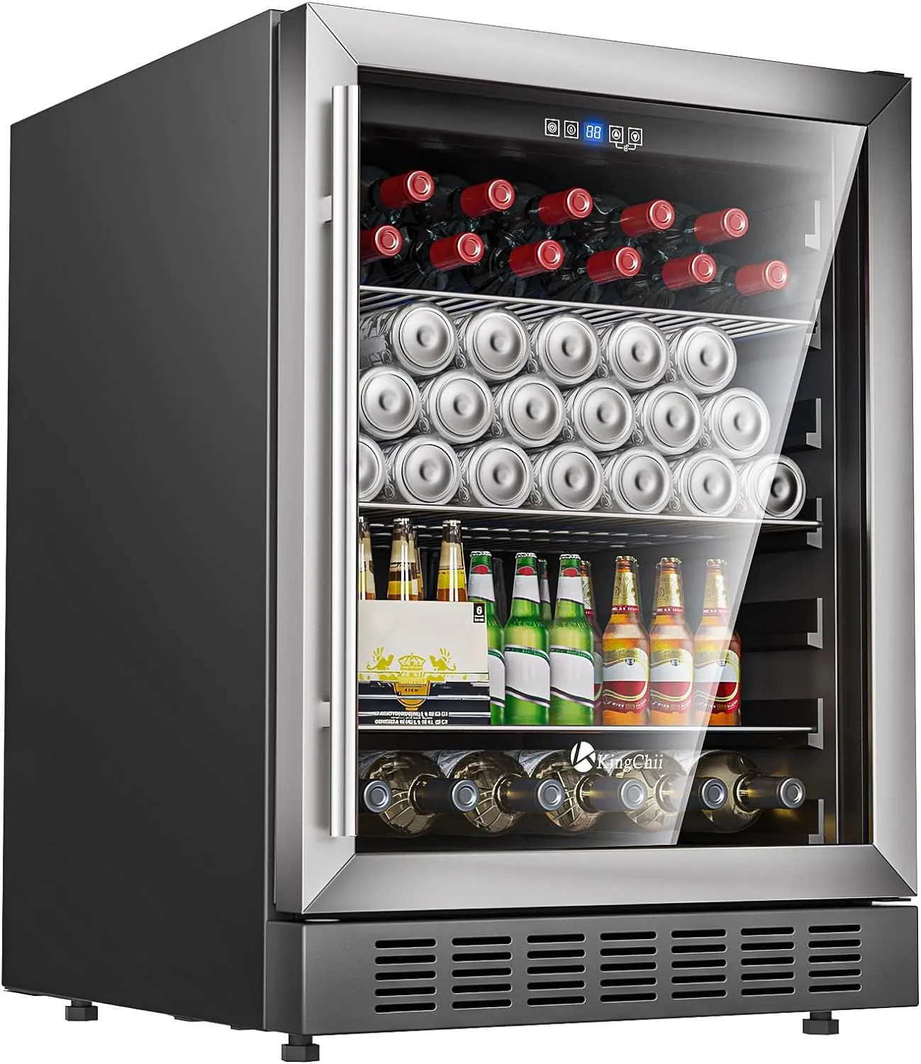 Wine Cooler Refrigerator Professional Compressor, Stainless Steel & Tempered Glass