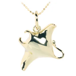 Yellow Gold Plated Sterling Silver Shiny Manta Ray Pendant (Chain Sold Separately)